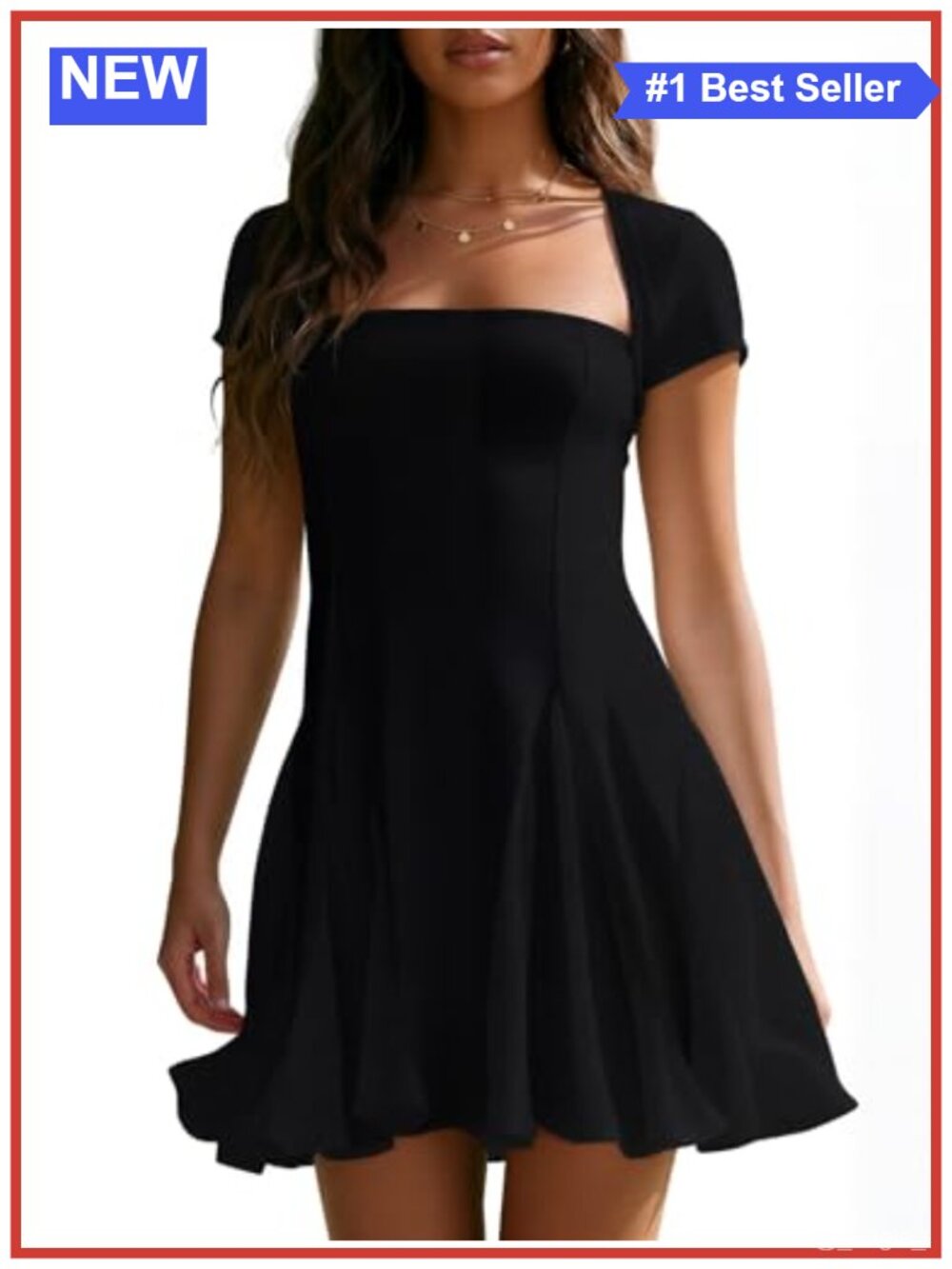 Womens Mini Dress Short Sleeve Mesh A Line Square Neck Casual Summer